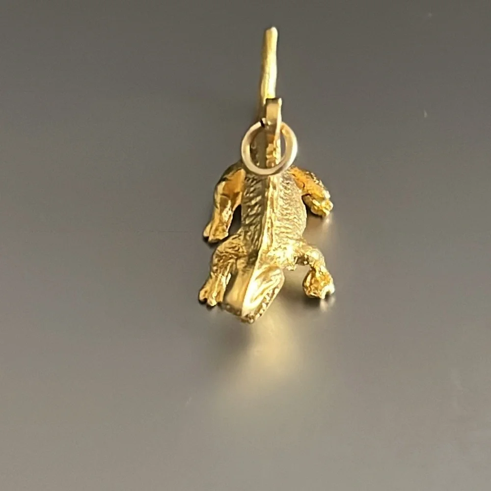 Shiny Gold Tone Dimetrodon Dinosaur Bracelet Charm, Necklace Pendant, Key Chain
